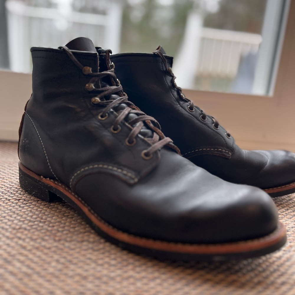 Red Wing Shoes Black Boots with Lace-Up Design and Textured Upper